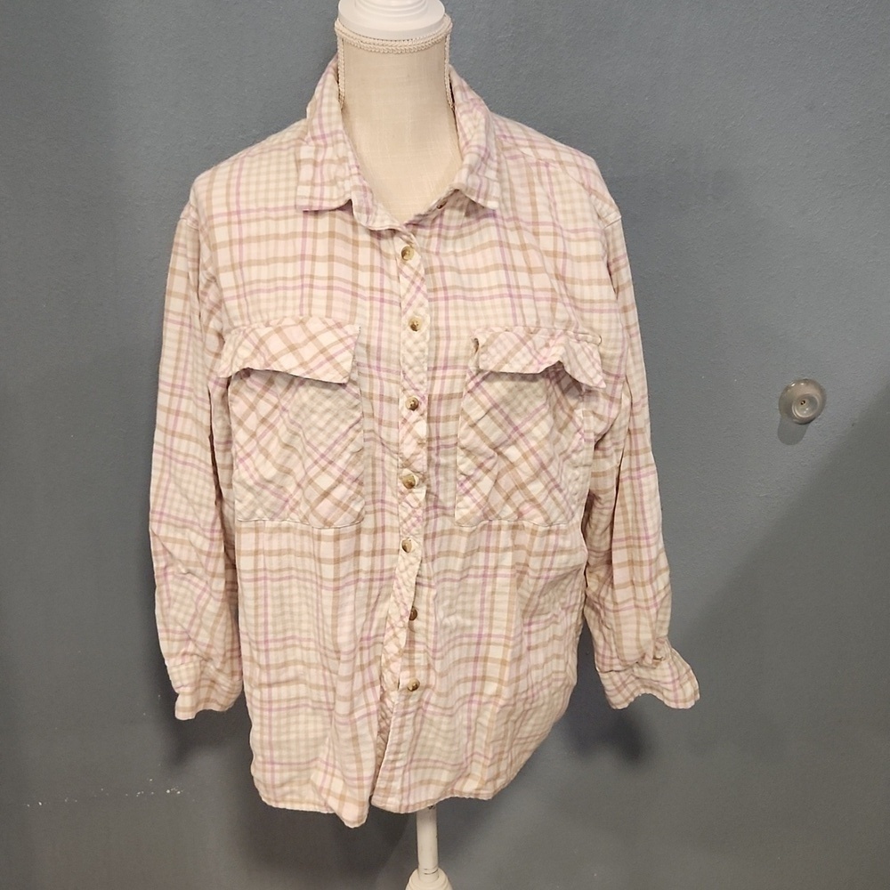 Arizona Jean Co plaid Flannel button-down convertable sleeves top